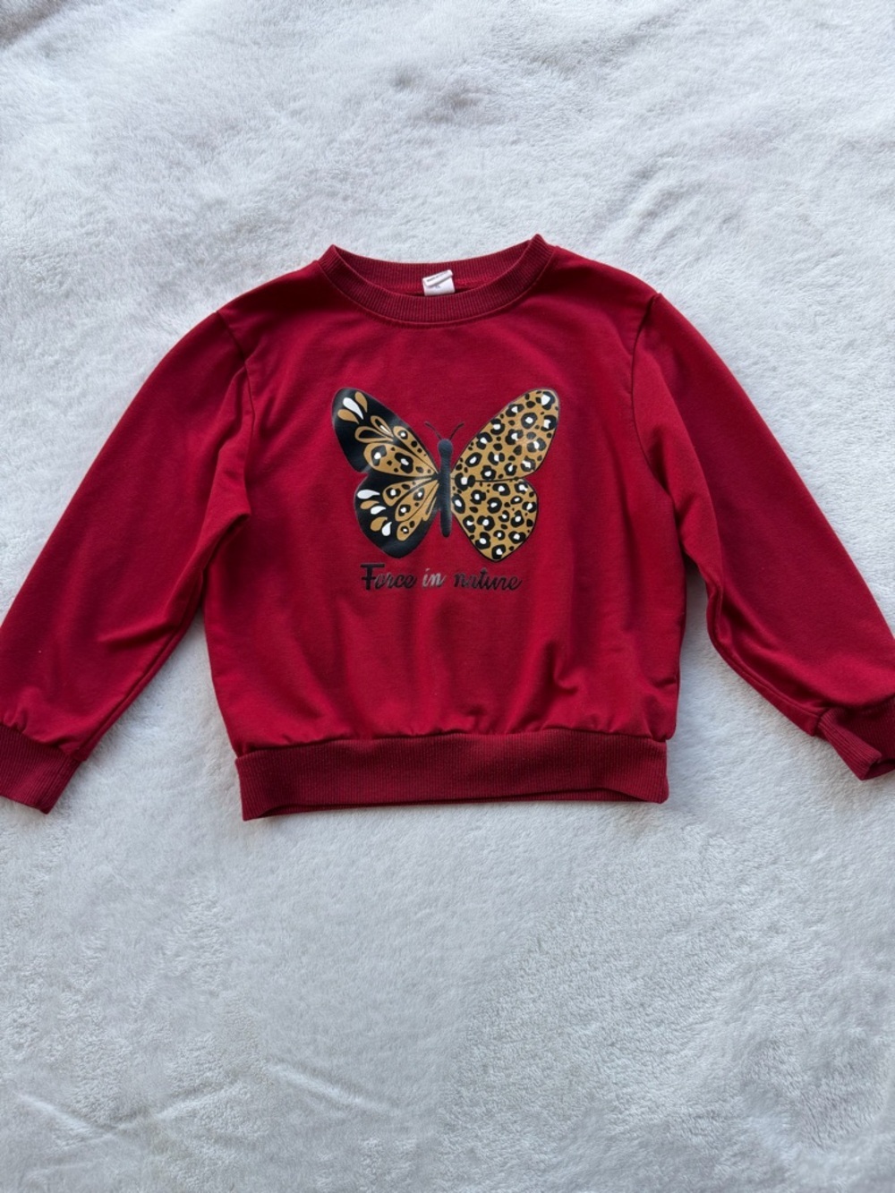 SHEIN Red Girls' Butterfly Sweatshirt with Leopard Print Accent Size 100 (3T/4T)